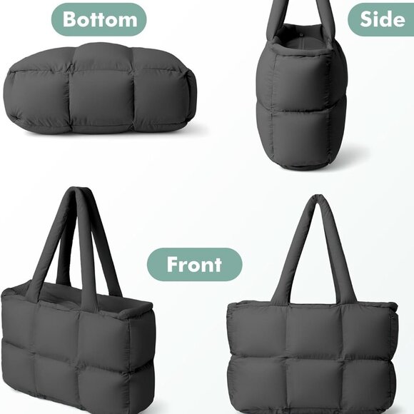 Puffer Tote Bag Women Nylon Quilted Foldable Lightweight Travel Purse - Picture 6 of 7
